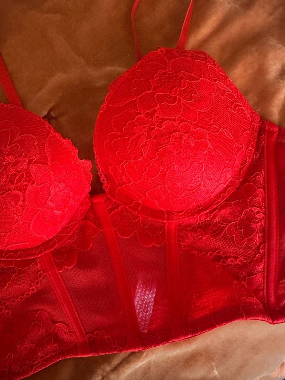 NEW Red Lace Longline Bustier Bra - Women Intimates